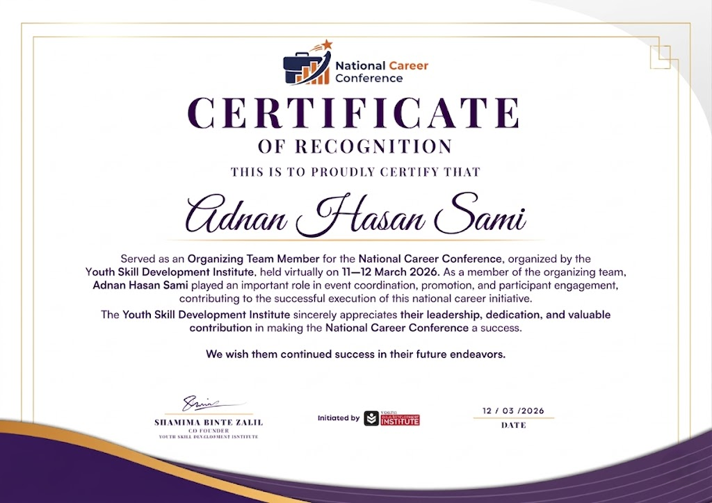 Certificate: National Career Conference - Organizing Team Member